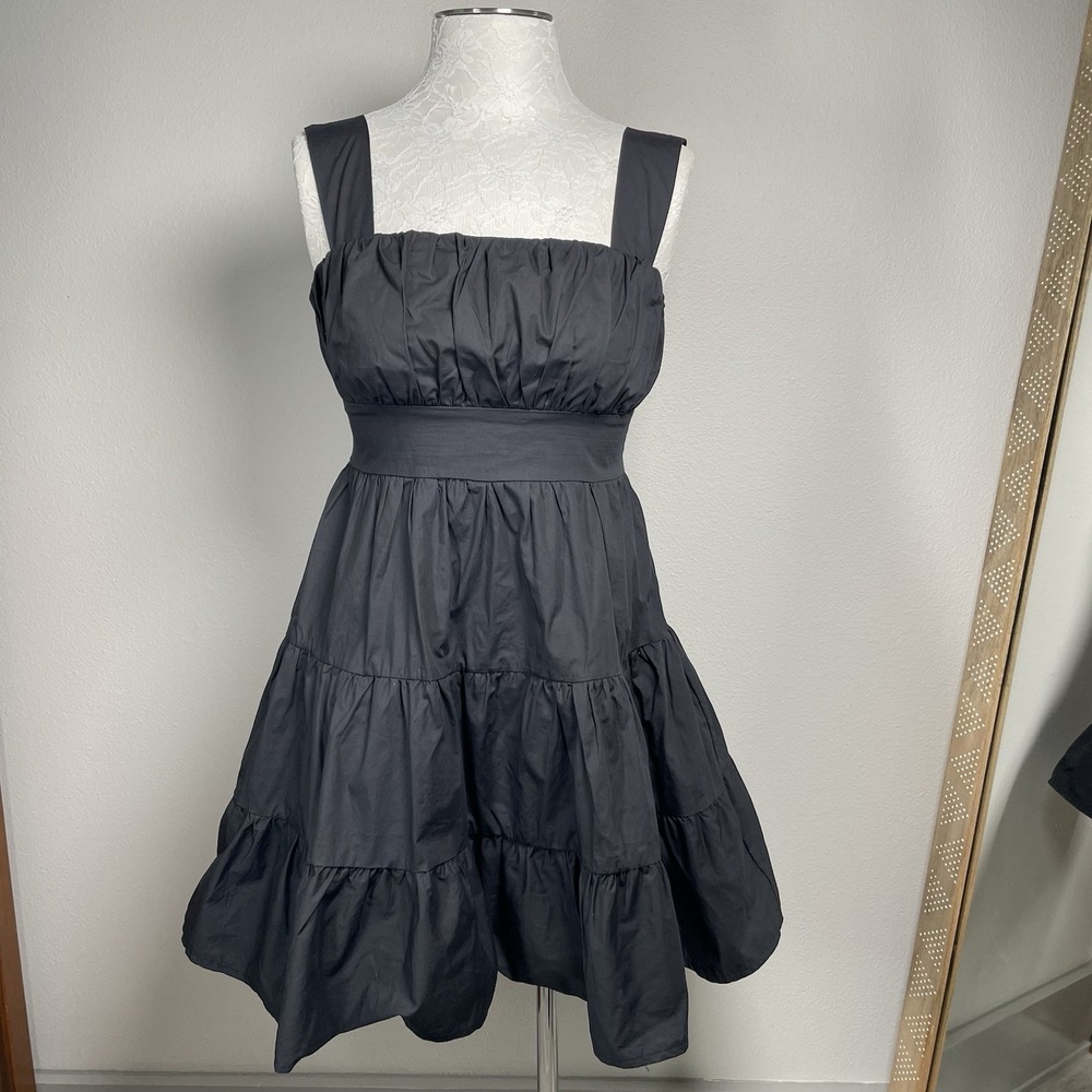 NWT PrettyLittleThing Womens 4 Black Smock Dress Babydoll Coquette Cotton Tiered